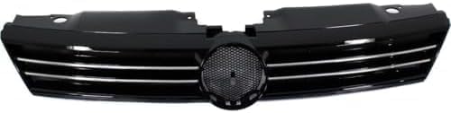 Front Grille Chrome Shell With Primed Insert Plastic Direct Replacement Compatible With 2011-2014 Volkswagen Jetta VW1200149 5C6853651AZLL