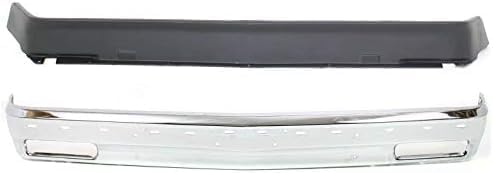 Front Bumper Chrome Steel With Molding Holes + Lower Valance Primed Direct Replacement Compatible With 1991-1994 Chevrolet S10 / Blazer / 1991 GMC S15 Jimmy / 1991-1993 Sonoma