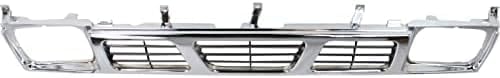 Front Grille Chrome Shell With Gray Insert Plastic Direct Replacement Compatible With 1993-1997 Nissan Pickup NI1200116 6231055G10