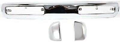 Front Bumper + End Caps Chrome Steel + Fog Lamp Moldings Bezel Primed Right Passenger & Left Driver Side Direct Replacement Compatible With 1993-1996 Nissan Pickup NI1002101 NI1005134