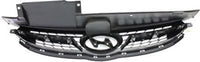 Front Grille Assembly Gray Shell And Insert With Chrome Molding Direct Replacement Compatible With 2011-2013 Hyundai Elantra HY1200165 863503X200