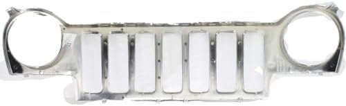 Front Grille Bright Chrome Plastic Direct Replacement Compatible With 2002-2004 Jeep Liberty 55156608AB-PFM