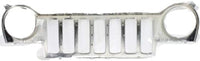 Front Grille Bright Chrome Plastic Direct Replacement Compatible With 2002-2004 Jeep Liberty 55156608AB-PFM
