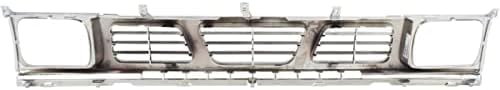 Front Grille Chrome Shell With Gray Insert Plastic Direct Replacement Compatible With 1993-1997 Nissan Pickup NI1200116 6231055G10