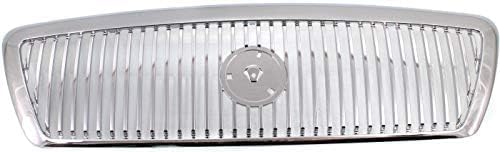Front Grille Assembly Chrome Shell and Insert Plastic Without Emblem Direct Replacement Compatible With 2003-2005 Mercury Grand Marquis FO1200406 3W3Z8200AB