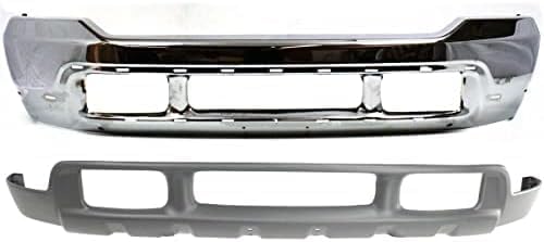 Front Bumper Chrome Steel With Holes For Lower Cover + Upper Valance Textured Direct Replacement Compatible With 1999-2004 Ford F-Series Super Duty/Excursion FO1002375 FO1095176