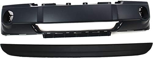 Front Bumper Cover + Lower Valance Primed + Molding Chrome Direct Replacement Compatible With 2005-2007 Jeep Grand Cherokee CH1090130 CH1044101 CH1000450 5159125AB 5159124AA 5159127AA