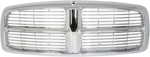 Front Grille Chrome Shell And Horizontal Bar Insert Plastic Direct Replacement Compatible With 2002-2005 Dodge Full Size Pickup D070120
