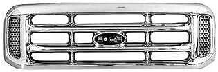 Front Grille Chrome Shell And Insert Plastic Direct Replacement Compatible With 1999-2004 Ford F-Series Super Duty FO1200417 F81Z8200