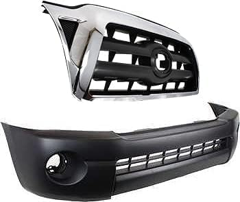 Front Bumper Cover Textured + Grille Chrome Shell/Black Insert Direct Replacement Compatible With 2005-2008 Toyota Tacoma TO1200268 TO1000304 5211904010 5310004360