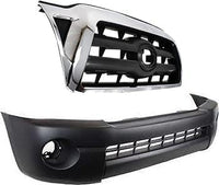 Front Bumper Cover Textured + Grille Chrome Shell/Black Insert Direct Replacement Compatible With 2005-2008 Toyota Tacoma TO1200268 TO1000304 5211904010 5310004360