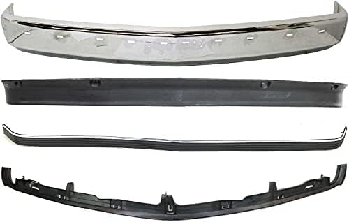 Front Bumper Chrome Steel With Pad Holes + Center Filler + Lower Valance Air Deflector + Molding Impact Strip Direct Replacement Compatible With 1994-2002 Chevrolet/GMC C/K-Series