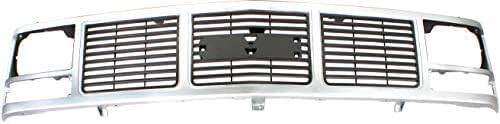 Front Grille Silver Shell And Insert With Single Sealed Beam Headlight Direct Replacement Compatible With 1988-1993 GMC C/K Series GM1200325 15590613