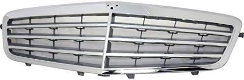 Front Grille Assembly Chrome Shell with Gray Insert Plastic Direct Replacement Compatible With 2010-2013 Mercedes Benz E-Class MB1200149 21288008839040