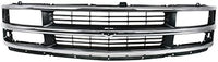 Front Grille Assembly Chrome Shell & Painted Gray Insert With Dual Headlight Holes Direct Replacement Compatible With 1996-2002 Chevrolet Express 1500 2500 3500 GM1200382 15037242