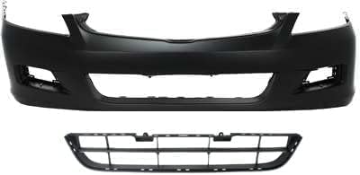 Front Bumper Cover Primed + Center Grille Textured Direct Replacement Compatible With 2006-2007 Honda Accord HO1036101 HO1000235 04711SDLA90ZZ 71102SDAA00