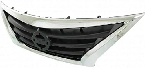 Front Grille Assembly Chrome Shell With Primed Insert Plastic Direct Replacement Compatible With 2015-2019 Nissan Versa NI1200261 623109KM0D 623109KM0A