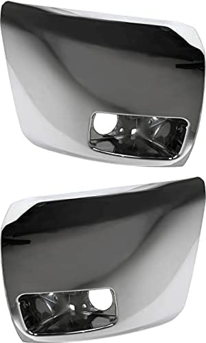 Front Bumper End Caps Chrome With Fog Lights Assembly Plastic Left Driver & Right Passenger Side Direct Replacement Compatible With 2007-2013 Chevrolet Silverado 1500