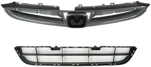 Front Upper Textured + Lower Primed Grille Direct Replacement Compatible With 2006-2007 Honda Accord HO1200179 HO1036101 71121SDAA10ZA 71102SDAA00