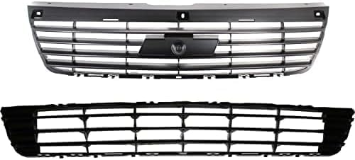 Front Bumper Upper & Lower Grille Primed Shell And Insert Plastic Direct Replacement Compatible With 2006-2008 Chevrolet Malibu GM1200537 GM1200558 15266333 15266336