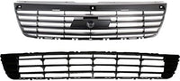 Front Bumper Upper & Lower Grille Primed Shell And Insert Plastic Direct Replacement Compatible With 2006-2008 Chevrolet Malibu GM1200537 GM1200558 15266333 15266336