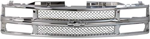 Front Grille Mash Chrome Shell & Insert Direct Replacement Compatible With 1994-2000 Chevrolet C/K Series/Tahoe 15981092-PFM