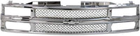 Front Grille Mash Chrome Shell & Insert Direct Replacement Compatible With 1994-2000 Chevrolet C/K Series/Tahoe 15981092-PFM
