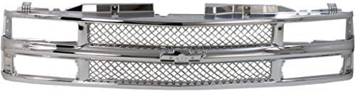 Front Grille Mash Chrome Shell & Insert Direct Replacement Compatible With 1994-2000 Chevrolet C/K Series/Tahoe 15981092-PFM