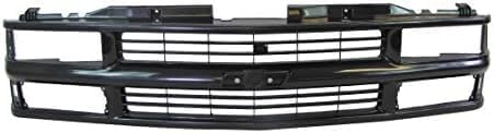 Front Grille Primed Shell & Cross Bar Insert With Dual Beam Headlamp + Bumper Center Filler Direct Replacement Compatible With 1994-2000 Chevrolet / 1994-1999 Suburban C-K Series