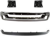 Front Bumper Chrome Steel + Lower Valance Air Deflector Textured + Brackets Left & Right Side Direct Replacement Compatible With 2002-2005 Dodge Ram 1500