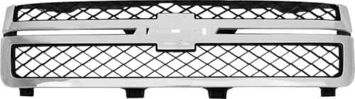 Front Grille Chrome Shell With Primed Insert + Hood Molding Direct Replacement Compatible With 2011-2014 Chevrolet Silverado 2500HD 3500HD GM1200639 GM1235124 20963700 20966058