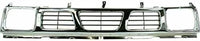 Front Bumper Chrome + Grille + Brackets + Light Molding Bezel Left Driver & Right Passenger Side Direct Replacement Compatible With 1996-1997 Nissan Pickup NI1002127 NI1200116