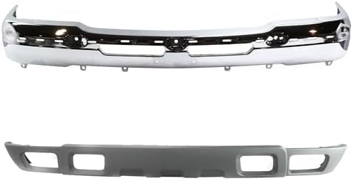 Front Bumper Chrome With Bracket + Lower Valance Air Deflector Textured Gray Direct Replacement Compatible With 2002-2006 Chevrolet Avalanche / 2003-2006 Silverado 1500 2500HD 3500