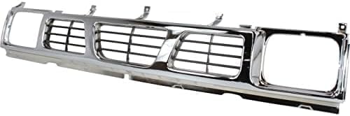 Front Grille Chrome Shell With Gray Insert Plastic Direct Replacement Compatible With 1993-1997 Nissan Pickup NI1200116 6231055G10