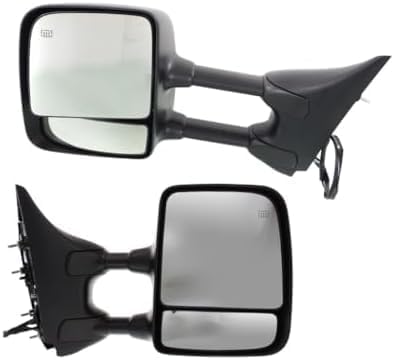Set Of 2 Front Power Mirror Manual Folding Heated Chrome Plastic Left Driver & Right Passenger Side Direct Replacement Compatible With 2004-2005 Nissan Titan SE NI1321202 NI1320202