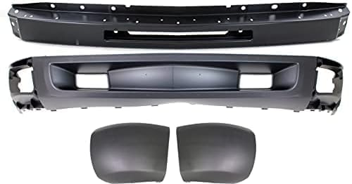 Front Bumper Steel + Lower Valance Air Deflector Primed + End Caps Left Driver & Right Passenger Side Direct Replacement Compatible With 2009-2013 Chevrolet Silverado 1500 GM1002836