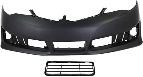 Front Bumper Cover Primed + Lower Grille Textured Direct Replacement Compatible With 2012-2014 Toyota Camry TO1000379 TO1036129 5211906975 5311206210