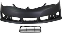 Front Bumper Cover Primed + Lower Grille Textured Direct Replacement Compatible With 2012-2014 Toyota Camry TO1000379 TO1036129 5211906975 5311206210