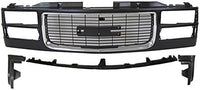 Front Grille Primed Shell With Chrome Insert + Extension + Fillers Left Driver & Right Passenger Side Direct Replacement Compatible With 1994-2000 GMC C/K-Series GM1088153 GM1089153