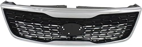 Front Grille Primed Shell And Insert Plastic With Chrome Molding Direct Replacement Compatible With 2014-2015 Kia Sorento KI1200155 863501U500