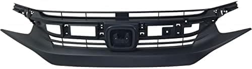 Front Bumper Grille Textured Shell And Insert Plastic Direct Replacement Compatible With 2016-2018 Honda Civic HO1200231 71121TBAA01