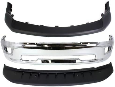 Front Bumper Chrome + Upper Cover Textured + Lower Valance Primed + Fog Lights With Brackets Right & Left Side Direct Replacement Compatible With 2009-2012 Dodge Ram 1500 CH1002386