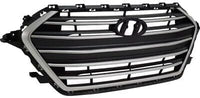 Front Grille Painted Silver Shell With Black Insert Plastic Direct Replacement Compatible With 2017-2018 Hyundai Elantra HY1200204 86350F3000