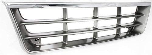 Front Grill Chrome Shell With Primed Insert Plastic Direct Replacement Compatible With 1992-1996 Ford Econoline Van Super Duty FO1200180 F2UZ8200A