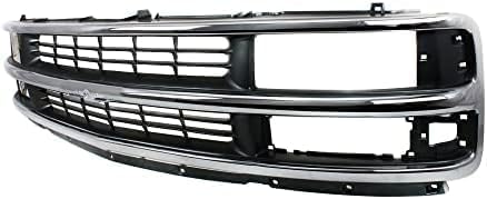 Front Grille Assembly Chrome Shell & Painted Gray Insert With Dual Headlight Holes Direct Replacement Compatible With 1996-2002 Chevrolet Express 1500 2500 3500 GM1200382 15037242