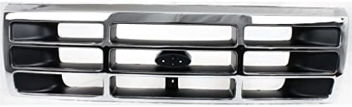 Front Grille Chrome Shell With Plastic Insert Direct Replacement Compatible With 1992-1997 Ford F-Series FO1200173 F4TZ8200A