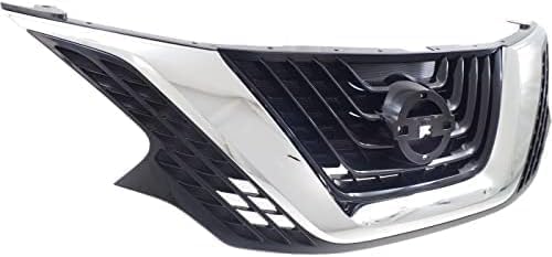 Front Grille Chrome Shell With Primed Insert Plastic Direct Replacement Compatible With 2015-2018 Nissan Murano NI1200278 623109UA8A