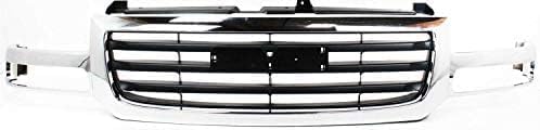 Front Grille Chrome Shell & Primed Insert Direct Replacement Compatible With 2003-2006 GMC Sierra 1500/2003-2004 2500 GM1200475 19130791