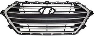 Front Grille Painted Silver Shell With Black Insert Plastic Direct Replacement Compatible With 2017-2018 Hyundai Elantra HY1200204 86350F3000