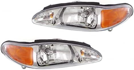 Set Of 2 Front Headlights Assembly With Marker Lamp Right Passenger & Left Driver Side Direct Replacement Compatible With 1997-2002 Ford Escort / 1997-1999 Mercury Tracer FO2502137